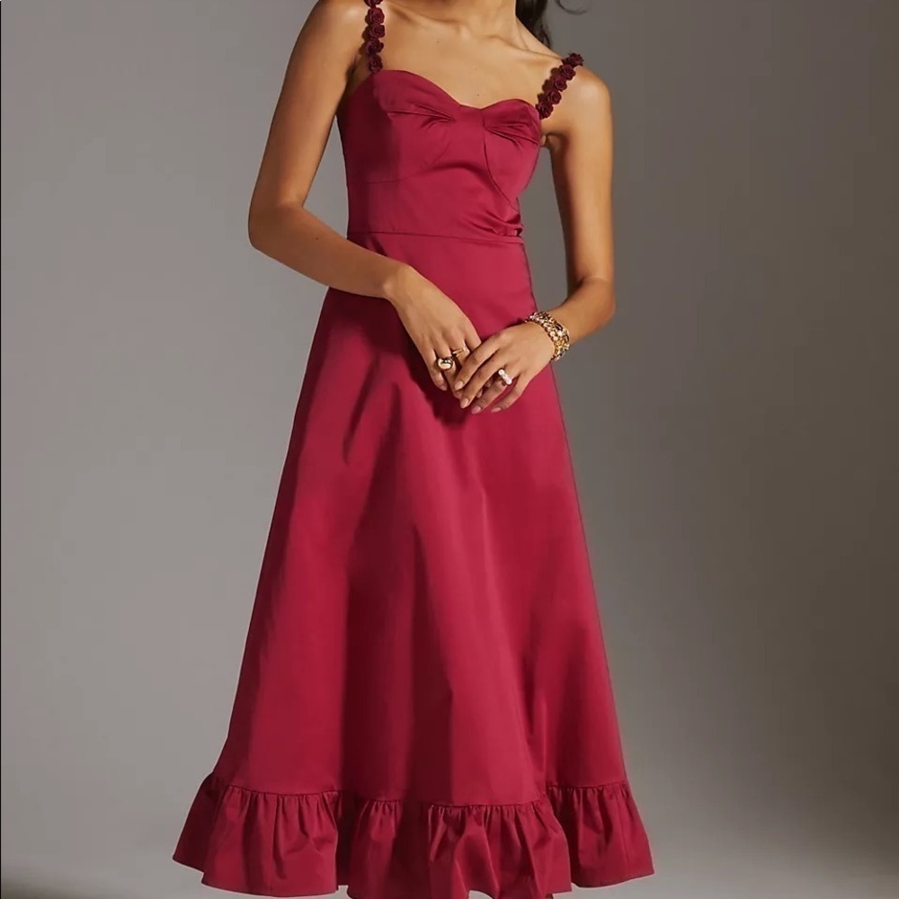 NWT - Anthropologie Hutch Rose Embellished Straps Lined Formal Maxi Dress